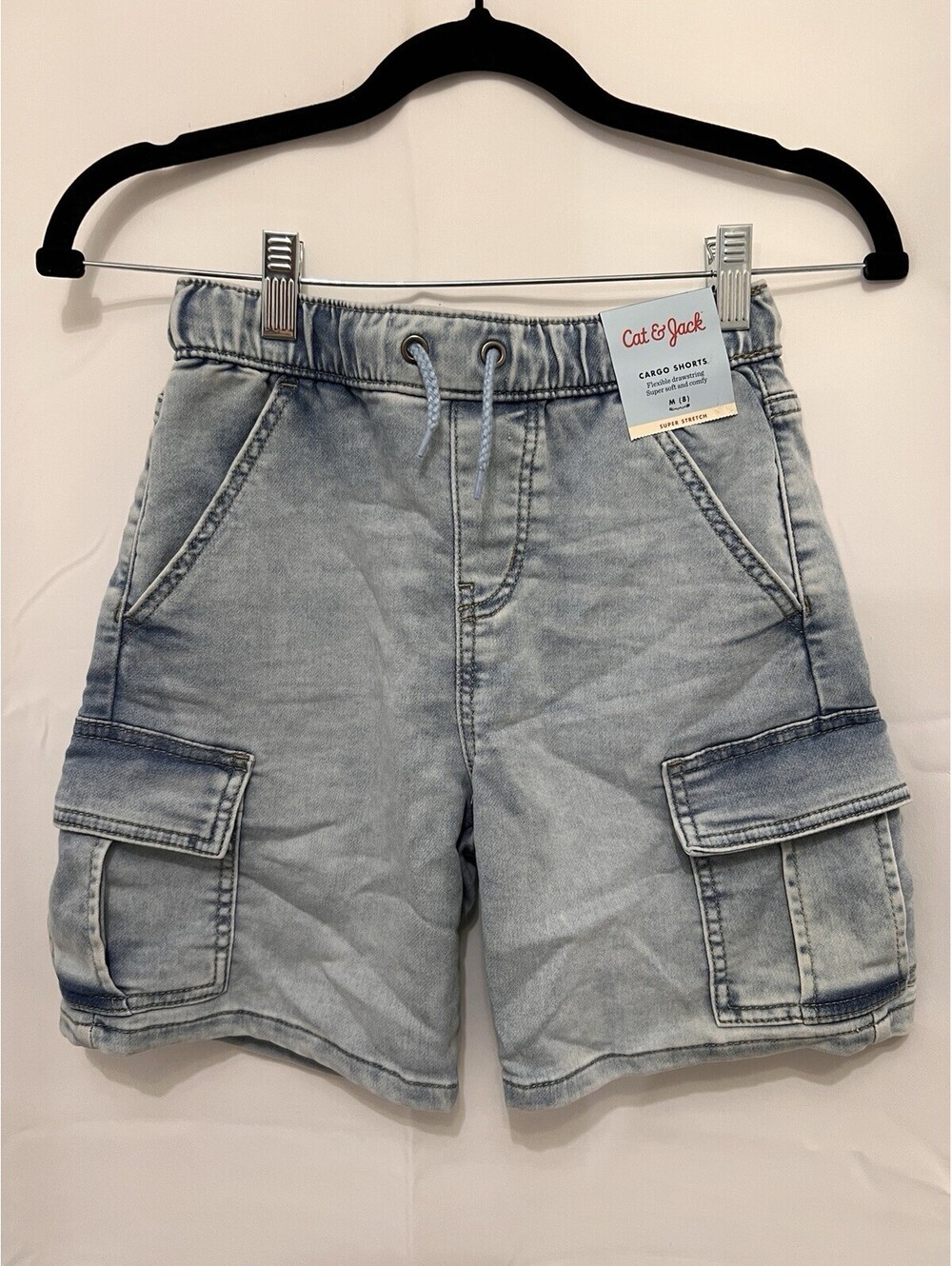 Cat & Jack Girls Cargo Denim Shorts Size M 8 Light Wash Super Stretch NWT